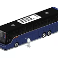 Blue City Bus With Person Standing Next To Pointing At Vehicle