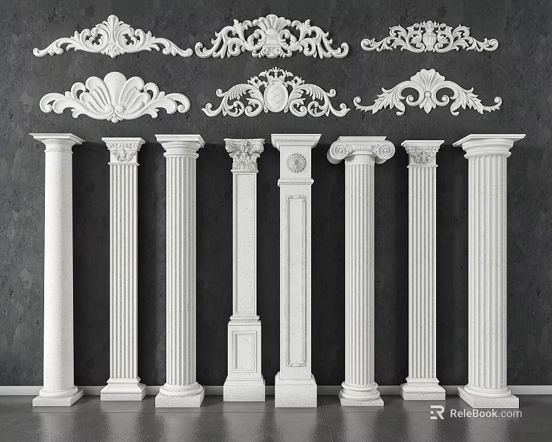 Classic White Roman Columns With Ornamental Accents 3d model 