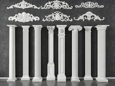 Classic White Roman Columns With Ornamental Accents 3d model