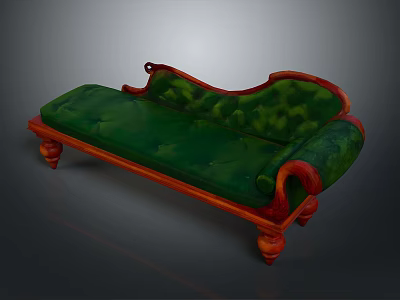 Vintage Chaise Lounge With Green Upholstery And Wooden Carved Frame 3d model