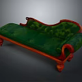 Vintage Chaise Lounge With Green Upholstery And Wooden Carved Frame