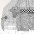 Kids Bed With White Canopy Gray Frame Pink Gray Pillows And Framed Wall