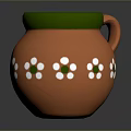 Decorative Handled Orange Clay Pot With Green Rim And White Flowers