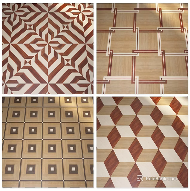 Wooden Flooring With Geometric Patterns And Various Design Styles In Brown And Beige Tones 3d model 