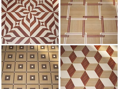 Wooden Flooring With Geometric Patterns And Various Design Styles In Brown And Beige Tones 3d model