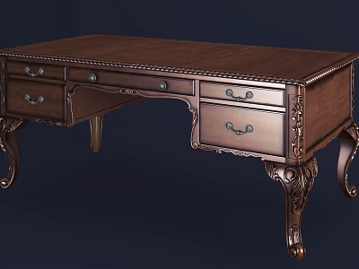 Vintage Wooden Desk With Intricate Carved Details And Ornate Legs Design 3d model