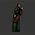 Standing Decorative Figurine In Green Robe With Red Cloak Holding Lantern