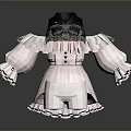 Pink Off Shoulder Ruffled Dress With Black Bow Details And Trimmed Edges And Decorative Buttons