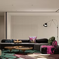 Modern Basement Living Room With Sofas Colorful Cushions And TV