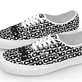 Casual Low Top Canvas Shoes with Black and White Repeating Letter Print and White Sole