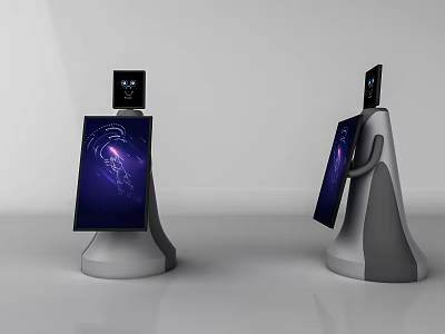 Smart Machines With Screens Displaying Purple Background Patterns And Modern Grey Bases 3d model