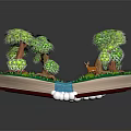 Cartoon Scene of Open Book Featuring 3D Pop-up Green Trees Blue Waterfall and Deer