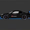 Black Porsche Race Car With Blue Accents And Rear Spoiler Design