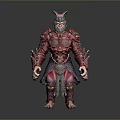 Mythical Creature Inspired Warrior Character In Red Armor With Feathered Helmet 3d model