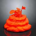 Red 3D Printed Cartoon Fly Model Sitting On Poop Holding Small Flag