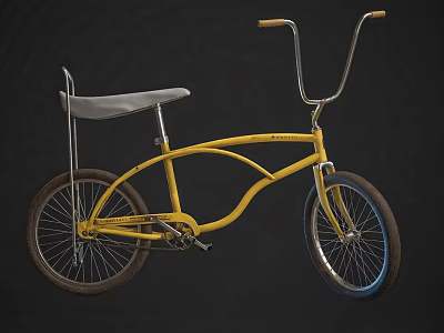 Yellow Bicycle With High Handlebars Gray Seat And Curved Frame Black Tires 3d model
