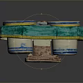 Colorful Ceramic Dining Table With Turquoise Top Yellow Trim And Decorative Bowls