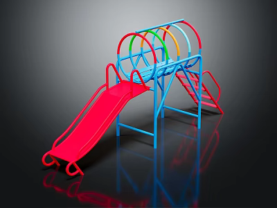 Outdoor Colorful Playground Equipment With Red Slide Blue Frame And Climbing Structures 3d model