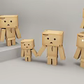 Adorable Cardboard Figures With Various Sizes Different Expressions Holding Hands Standing on Platform 3d model