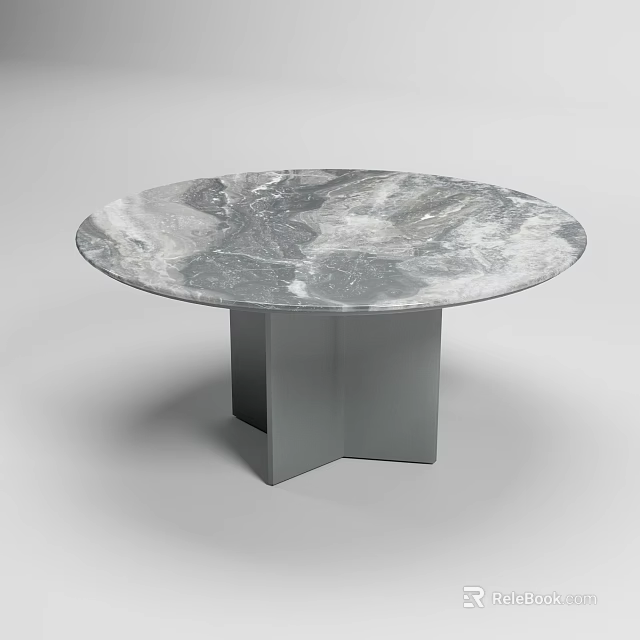 Modern Round Dining Table With Marble Tabletop And Gray Metal Base Design 3d model 
