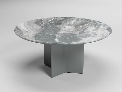 Modern Round Dining Table With Marble Tabletop And Gray Metal Base Design 3d model