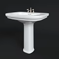 White Pedestal Washbasin with Double Handle Faucets and Simple Ceramic Design