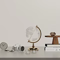 Modern Decorative Ornament Set With Globe Camera Clock Wooden Tray Small Boat And Books