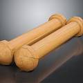 Handcrafted Wooden Dumbbell Shaped Objects With Carved Texture On Smooth Black Surface 3d model