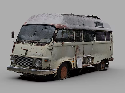 Vintage Rusty Old Van With Worn Exterior Faded Windows And Damaged Body 3d model