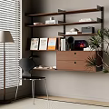 Modern Wall Mounted Wooden Desk With Open Shelves And Drawers For Comfortable Home Study Space