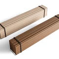Public Chair Wooden Slats Stacked With Black Straps Brown Color
