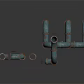 Old Rusted Blue Metal Pipes With Curved Structure And Small Fittings