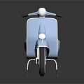 Light Blue Scooter With Red Seat And White Rim On Dark Reflective Surface
