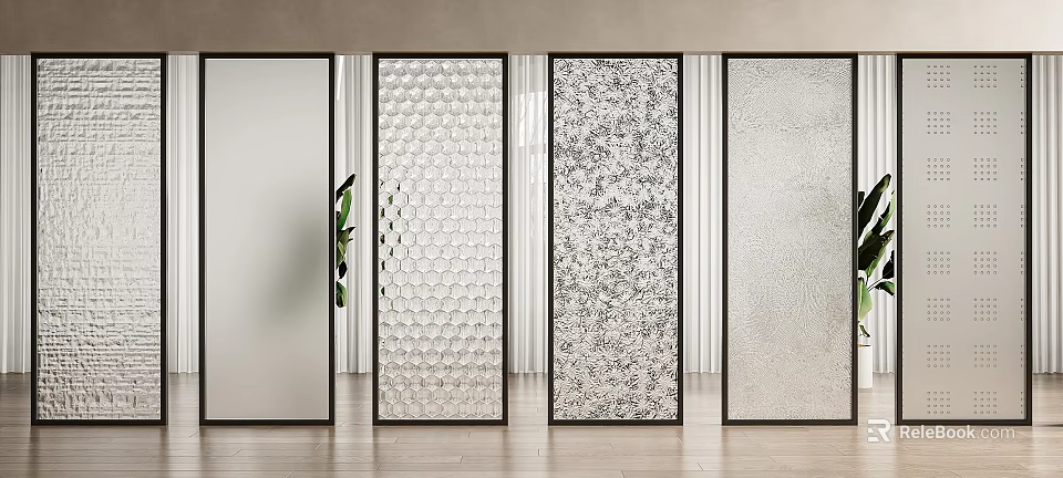 Stylish Modern Room Dividers With Various Textured Glass And Patterned Designs 3d model 