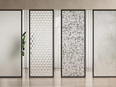 Stylish Modern Room Dividers With Various Textured Glass And Patterned Designs 3d model