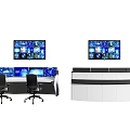 Modern Monitoring Control Console Desk And Chair Set With Multiple Display Screens
