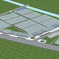 Industrial Plant Layout With Multiple Large Buildings Green Lawn And River