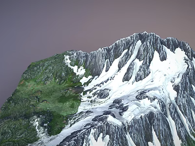 Garden Landscape Design Featuring Rocky Mountain With Green Vegetation And Snowy Peaks 3d model