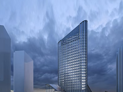 Modern High Rise Residential Building With Glass Curtain Wall And Cloudy Urban Sky 3d model