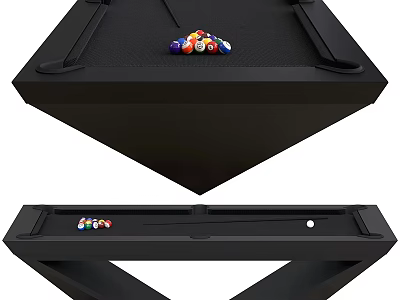 Billiard Room Interior Featuring Black Pool Table Colorful Billiard Balls And Cue Stick Setup 3d model