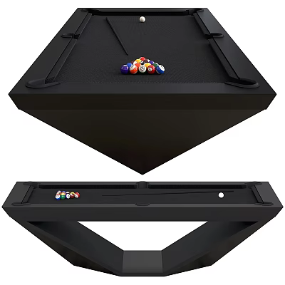 Billiard Room Interior Featuring Black Pool Table Colorful Billiard Balls And Cue Stick Setup 3d model