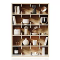 Modern Wooden Bookcase Interior Design With Books Vases Candles And Decorative Items