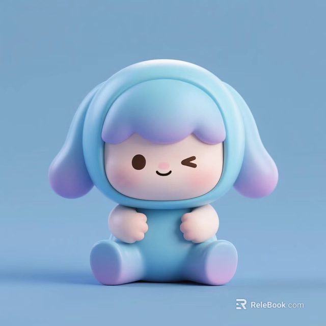 Cute Cartoon Style Gradient Blue Purple Decorative Figurine Ornament Set for Home Decoration 3d model 