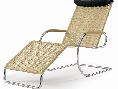 Modern Woven Rattan Lounge Chair With Metal Frame And Black Headrest 3d model