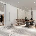 Modern Clothing Store Interior With Clothing Racks Display Table And Track Lighting