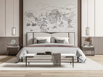 New Chinese Double Bed 3d model