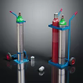 Commercial Equipment Blue Trolleys With Red And Silver Gas Cylinders Green Top And Red Wheels