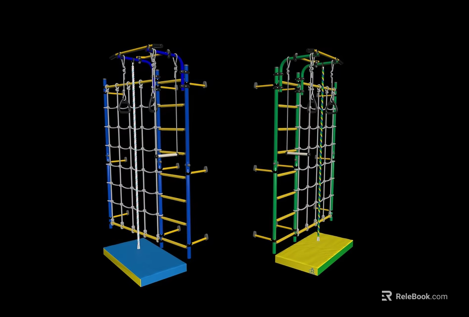 Blue And Yellow Base Outdoor Sports Climbing Frames With Ladder Structure 3d model 