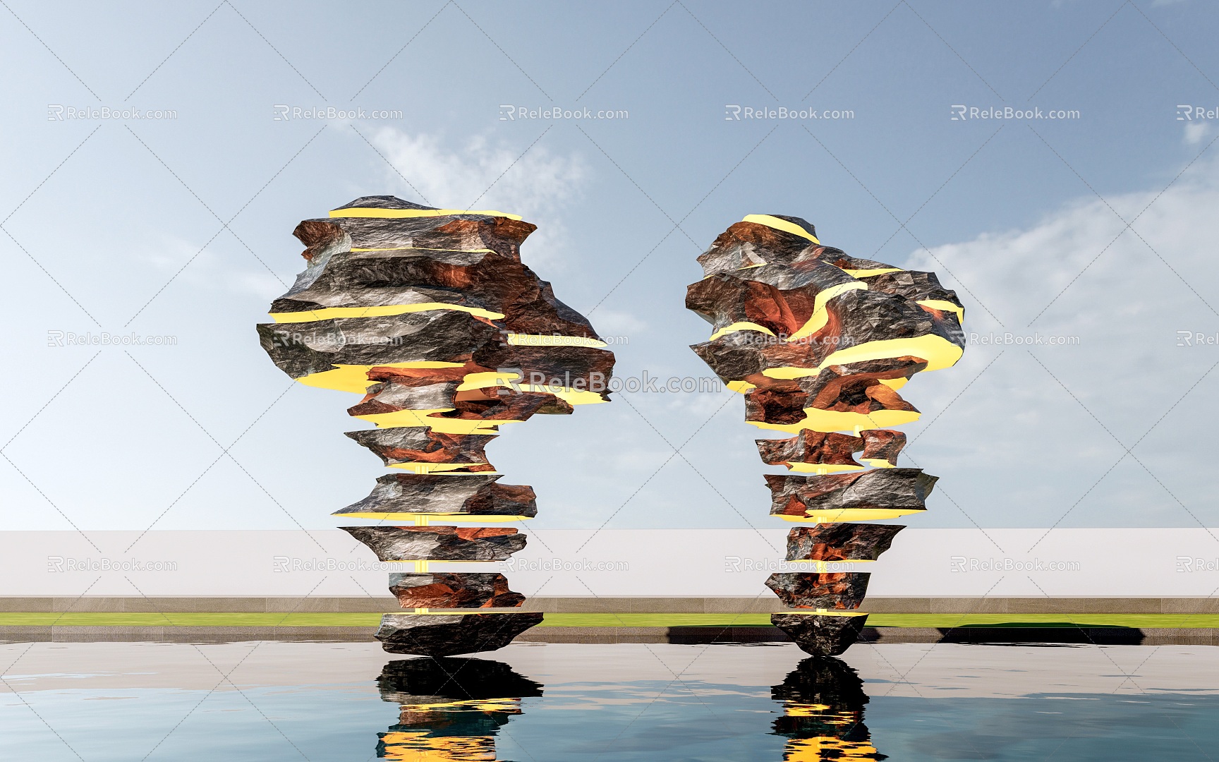 Modern landscape stone art stone stone sketch courtyard stone 3d model