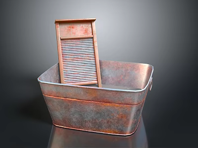 Rustic Metal Washbasin Featuring Vintage Washboard with Distressed Finish and Classic Design 3d model
